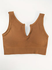 Ribbed V neck Beauty Back Yoga Bra Running Sports Bra For Women