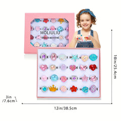 24pcs Girl Jewel Rings Adjustable No Duplication in Box