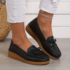 Women's Soft Sole Bow Flat Loafers - Non Slip Outdoor Flats
