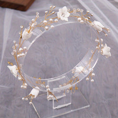Faux Pearl Flower Headband Tiara for Women Party Hair Accessory