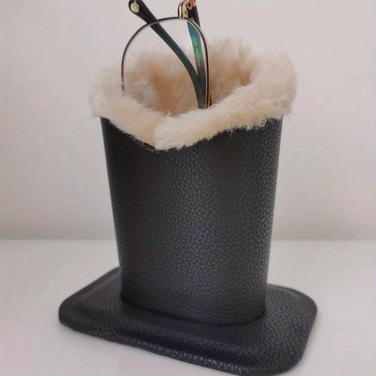 Plush Lined Leather Glasses Holder for Desk or Nightstand