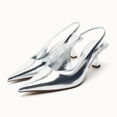 Solid Stiletto Heels Point Toe Slingback Pumps