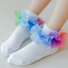 Girls Colorful Lace Trim Ankle Socks for Kids