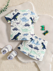 Baby Boys Dinosaur Print T Shirt & Shorts Set Soft Comfortable Top