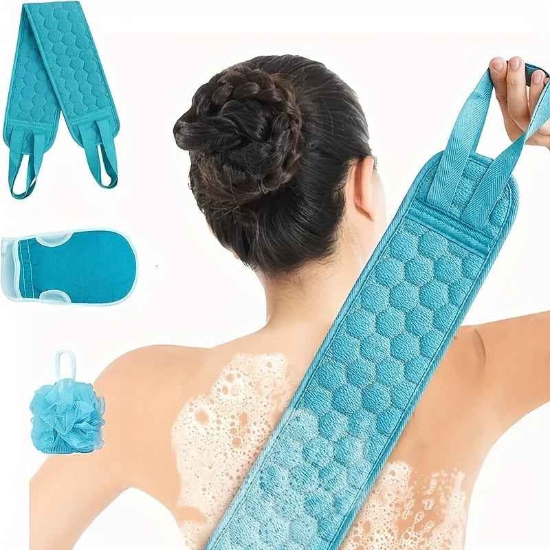3pcs Exfoliating Bath Towel Set Gloves Flower Ball Back Scrubber Loofah Sponge