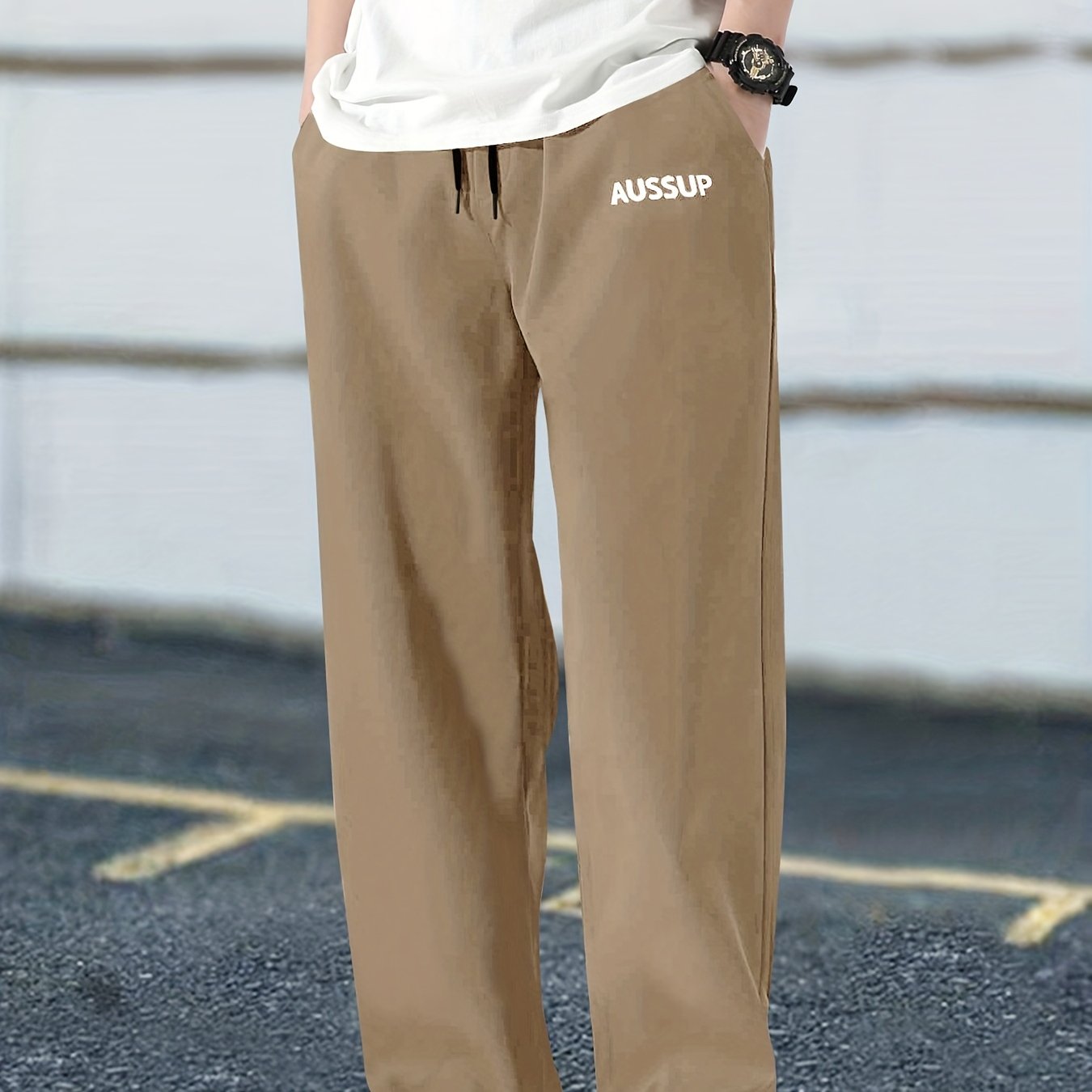 Print Drawstring Sweatpants Loose Fit Casual Pants for Men