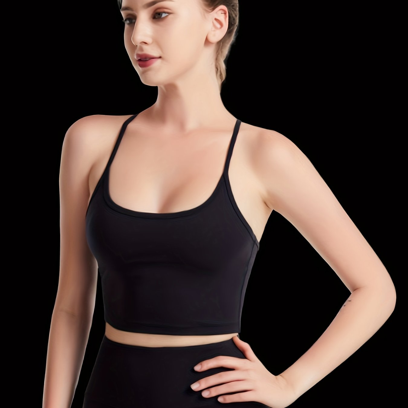 Solid Cami Sports Bra Fitness Running Outdoor Sports Cami Sleeveless Crop Top