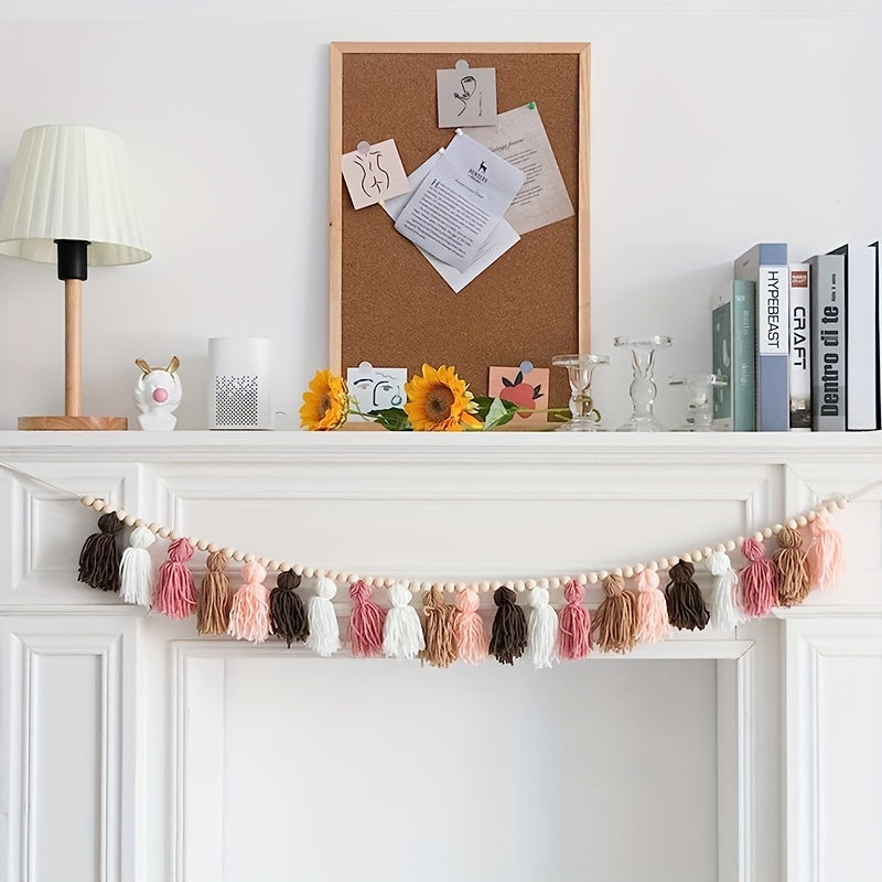 Boho Tassel Garland With Wooden Beads for Wall Decor