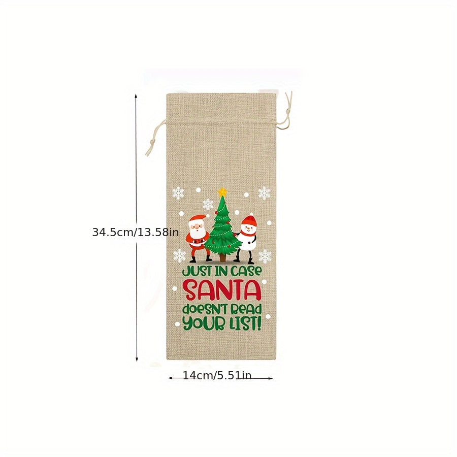 Christmas Linen Wine Bottle Bag Drawstring Wine Bottle Cover