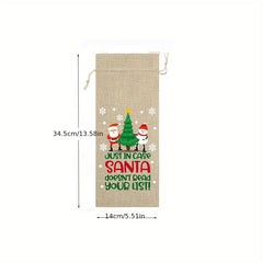 Christmas Linen Wine Bottle Bag Drawstring Wine Bottle Cover