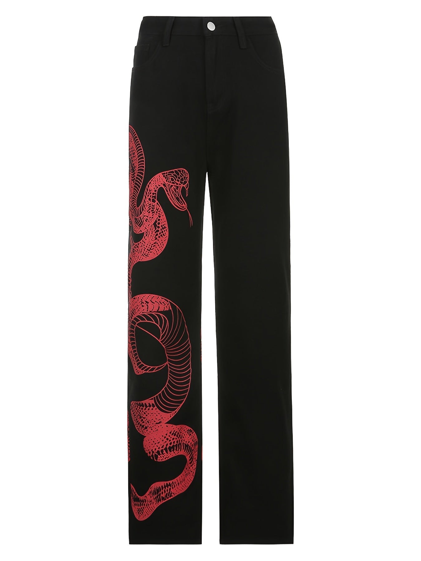 Snake Print Straight Legs Jeans Contrast Loose Denim Long Pants