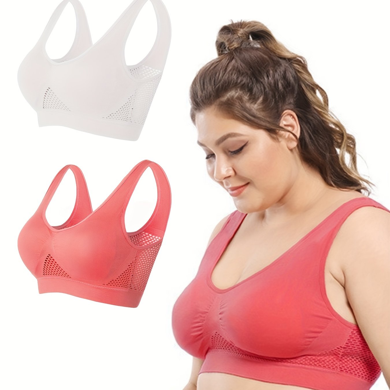 2 Pack Plus Size Seamless Wireless Sports Bra Set