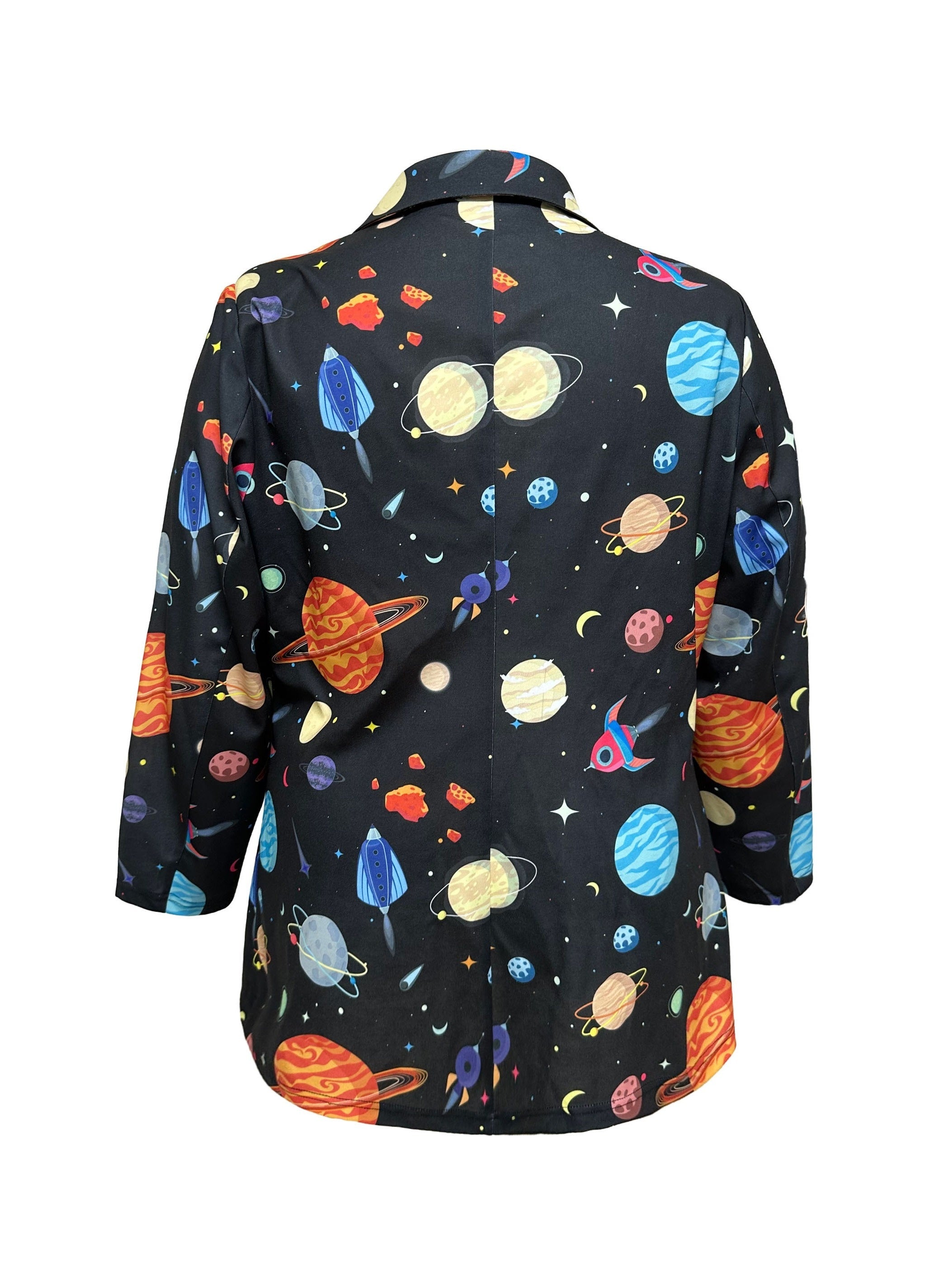 Y2K Planet Print Blazer Long Sleeve Single Button Lapel Collar