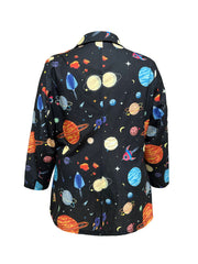 Y2K Planet Print Blazer Long Sleeve Single Button Lapel Collar