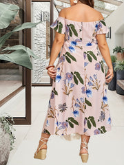 Party Dress Women's Plus Floral Print Off Shoulder Midi Dress