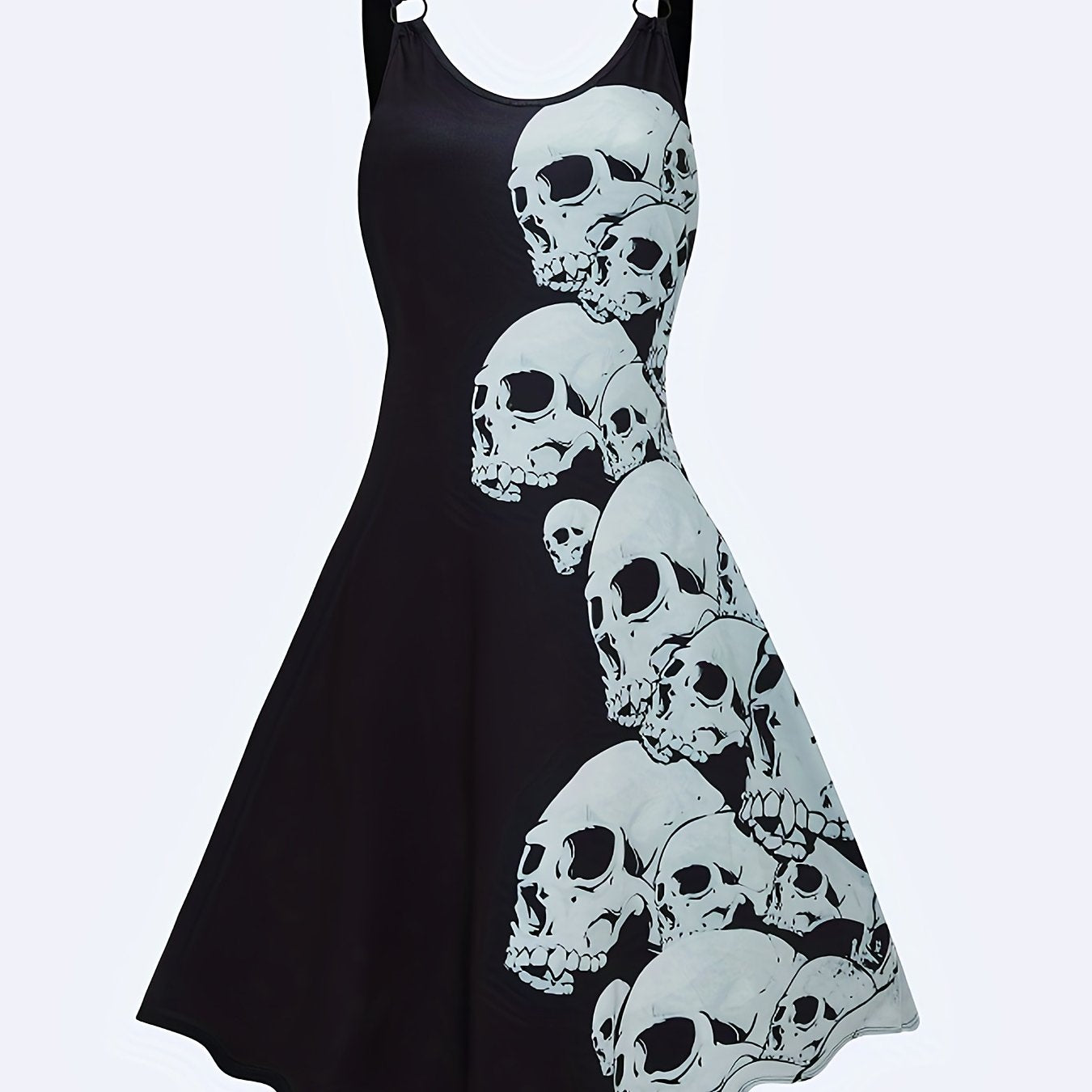 Halloween Skull Print Dress Casual Ring Linked Backless Dress