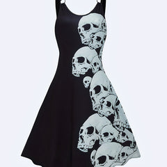 Halloween Skull Print Dress Casual Ring Linked Backless Dress