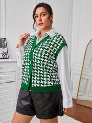Houndstooth V Neck Knit Vest
