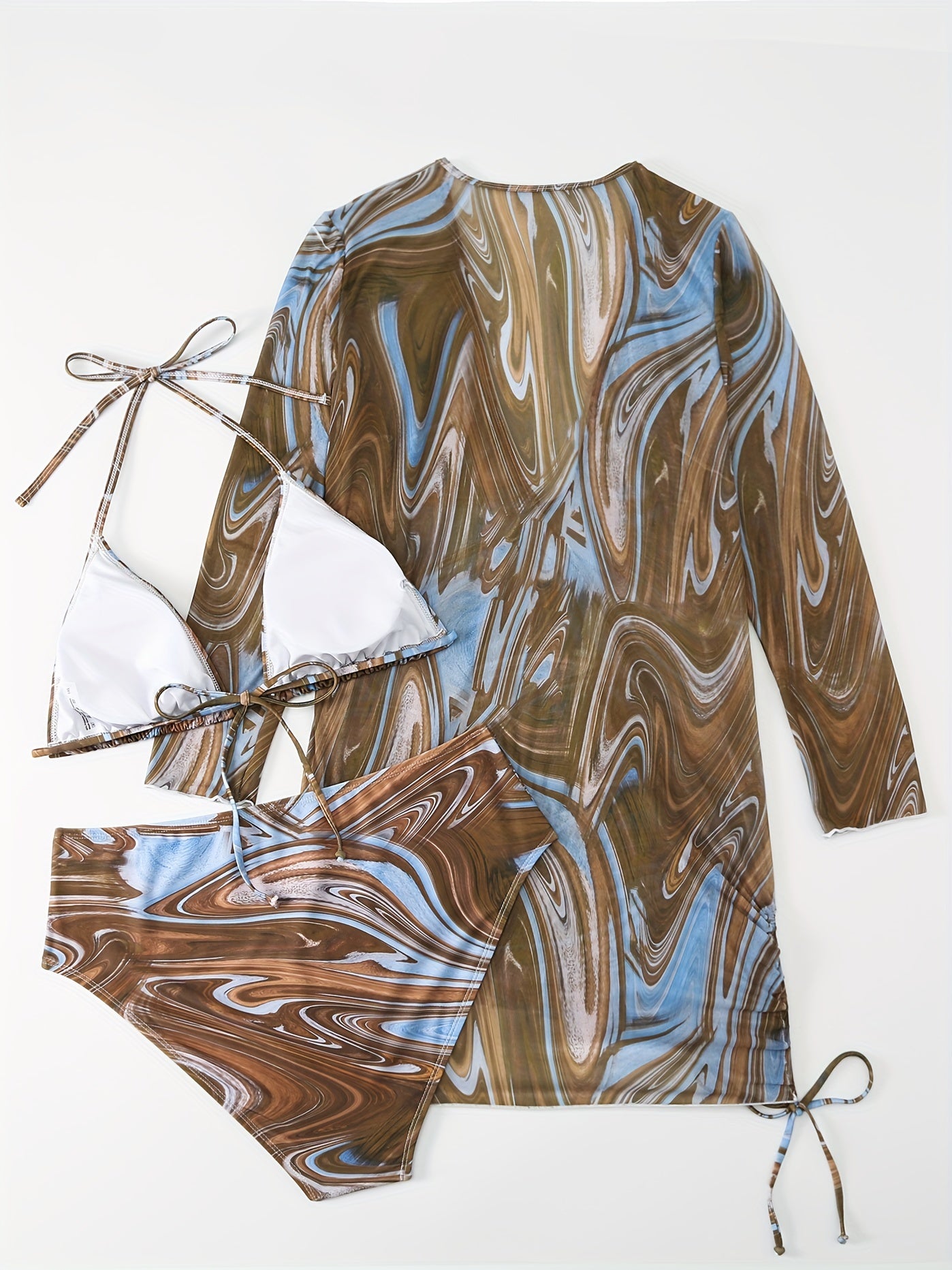 Marble Print Bikini Set & Cover Ups Plus Size