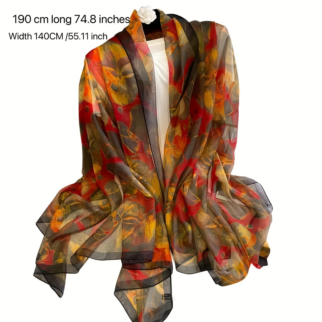 Vintage Flower Print Scarf Large Shawl Thin Silk Head Wrap Women Sunscreen