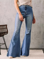 Women's High Waist Flare Leg Pants Stretch Denim Retro Solid Flared Jeans
