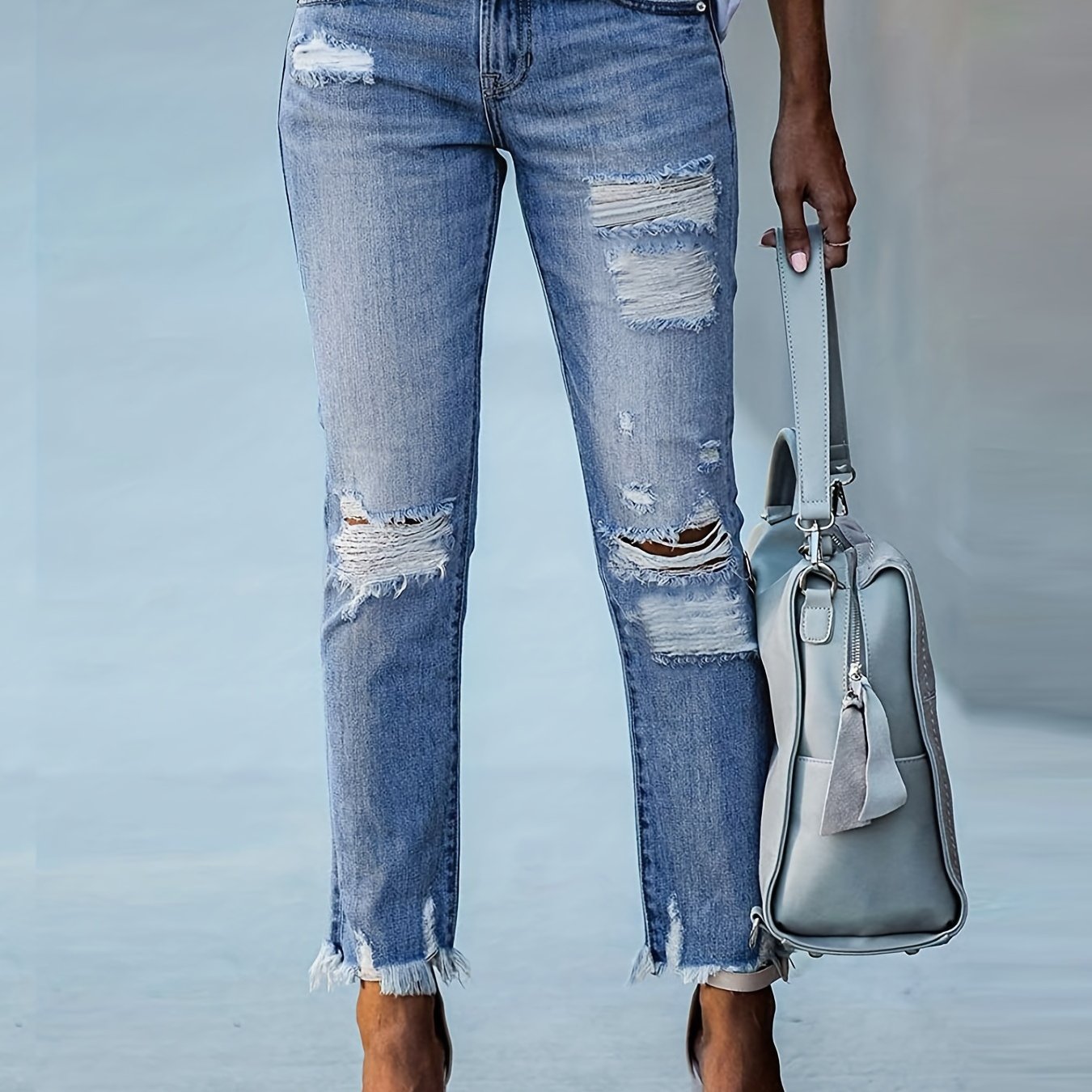 Ripped Hole Straight Jeans Casual Denim Pants