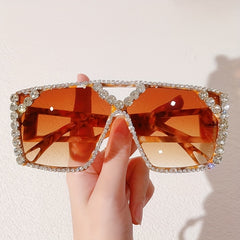 Y2K Top Bar Sunglasses Rhinestone Gradient Lens UV400