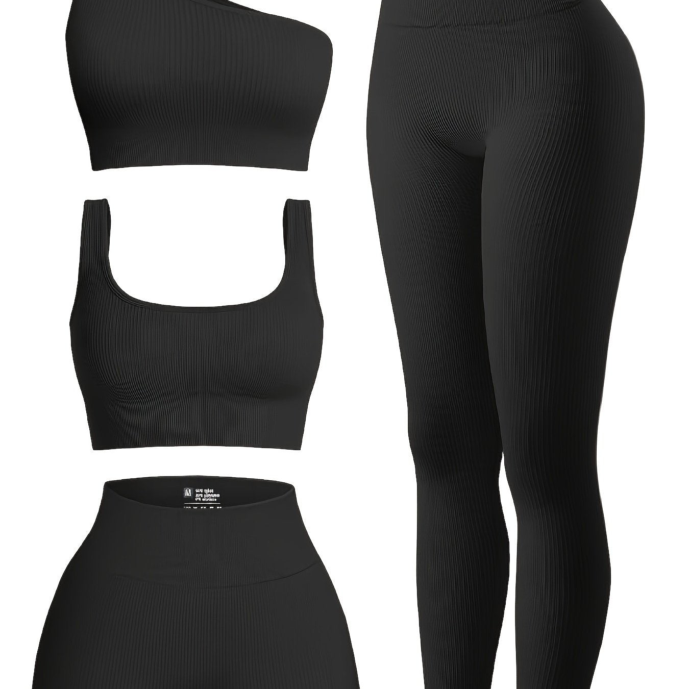 Yoga Workout Set Ribbed One Shoulder Top Crop Tank Hip Lifting Shorts Leggings