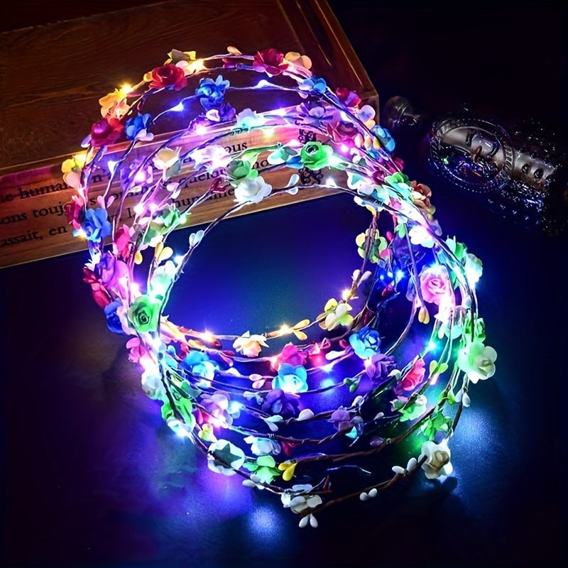LED Flower Crown Headdress Wreath Headband for Women