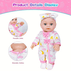 12" Silicone Doll in Pink Cat Ear Hoodie & Animal Print Pajamas