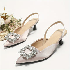 Rhinestone Kitten Heel Satin Sandals
