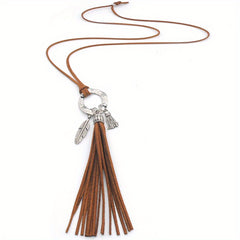 Boho Velvet Faux Leather Tassel Necklace