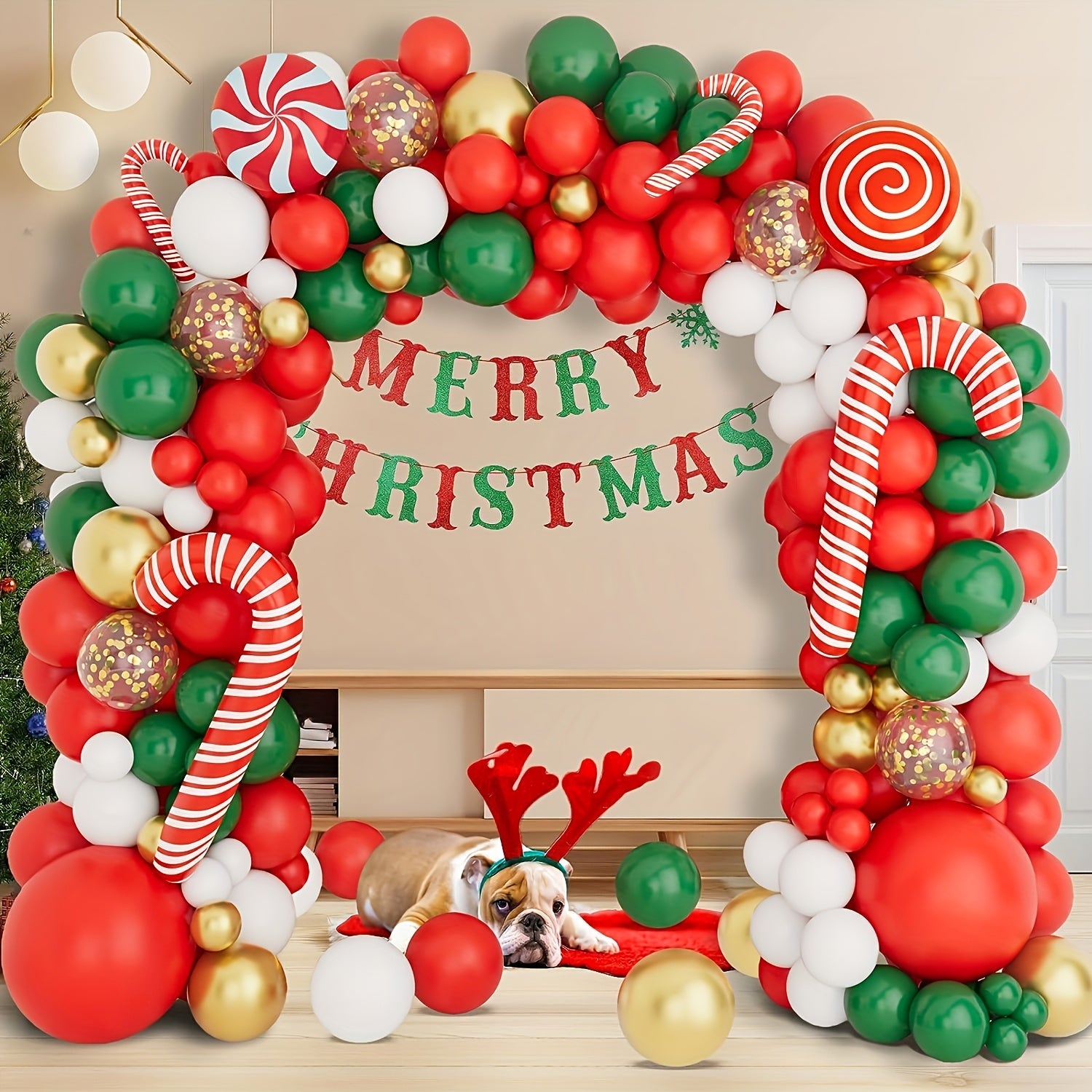 118pcs Christmas Balloon Garland Arch Kit Red Green Golden Balloons