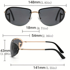Oval Rimless Wrap Sunglasses Thin Metal Frame