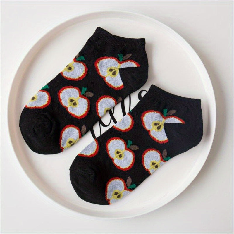 Fruit & Food Print Ankle Socks & Funny Low Cut Socks Women's Stockings