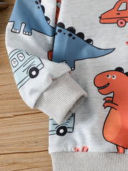 Boys Dino Car Print Sweatsuit Hoodie Coat