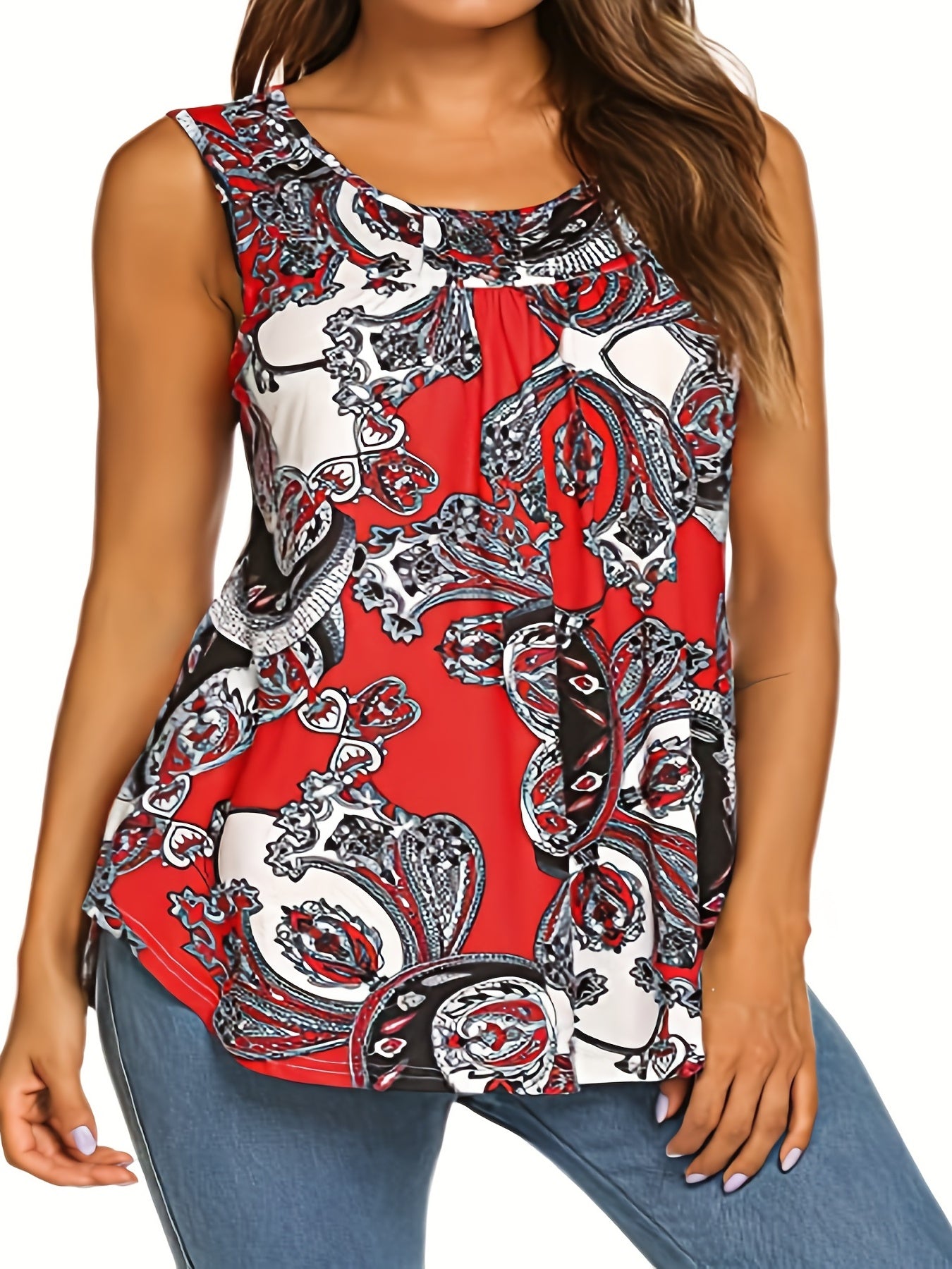 Paisley Print Ruched Tank Top