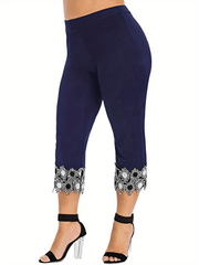 Sporty Leggings Women's Plus Floral Appliques High Stretch Leggings
