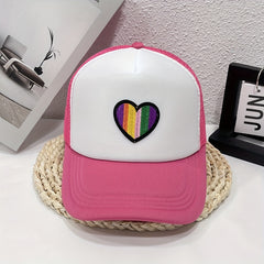 Striped Heart Embroidered Baseball Cap Trucker Hat Mesh Sun Hats Women