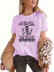 Halloween Skull & Letter Graphic Tee Crew Neck Casual Sports T shirts