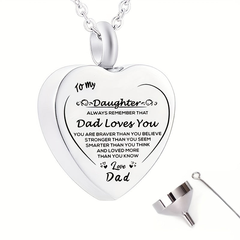 Heart Shaped Cremation Jewelry Keepsake Urn Necklace - Silver Stainless Steel