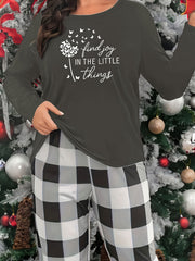 Letter Print Lounge Tops Long Sleeve Crew Neck Top Women's Loungewear