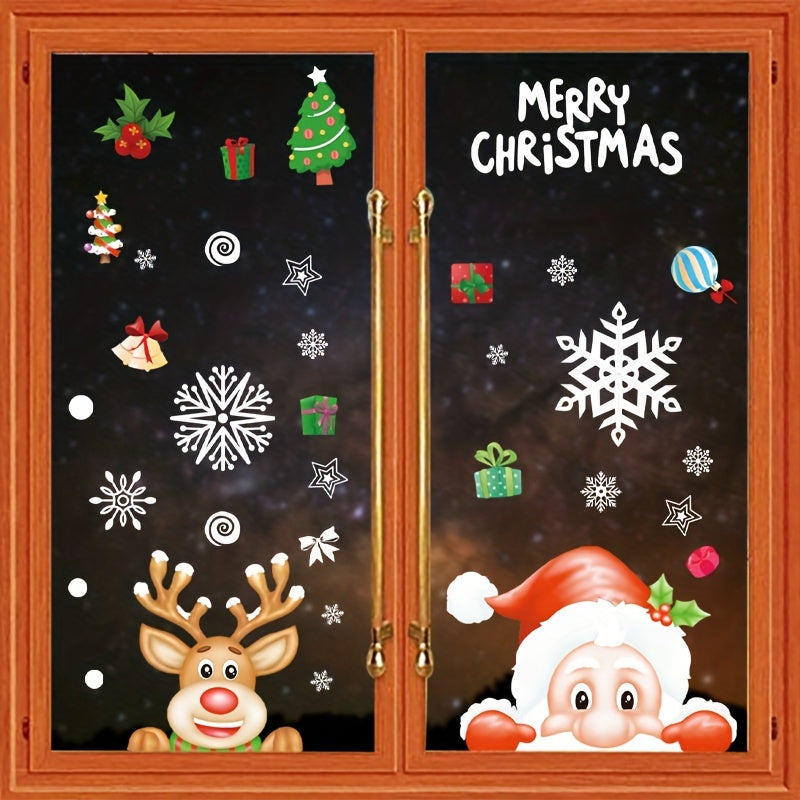 Christmas Elk Santa Claus Glass Door Static Stickers