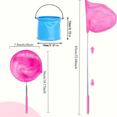 2pcs Summer Beach Fun Catch Bucket & Retractable Fishing Net Set