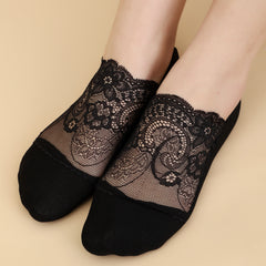3 Pairs Women's Lace Floral Trim Hidden Socks