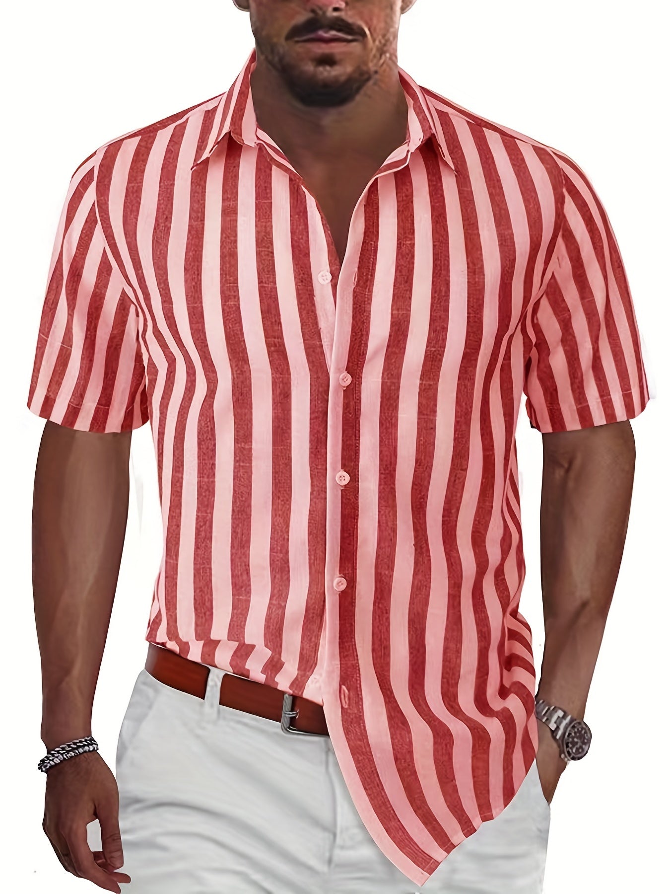 Stripe Print Men's Casual Short Sleeve Shirt