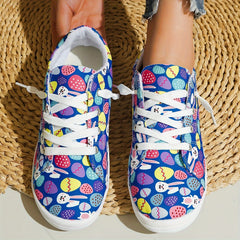 Colorful Print Flat Skate Shoes Lace Up Non Slip Walking Shoes