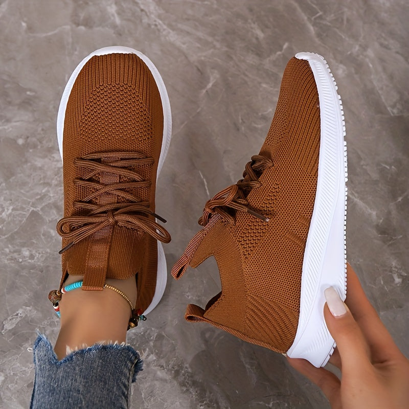Women's Knit Platform Sneakers Lace Up Outdoor Shoes Lightweight Walking Shoes