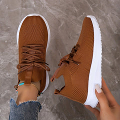 Women's Knit Platform Sneakers Lace Up Outdoor Shoes Lightweight Walking Shoes