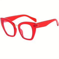 Cat Eye Clear Lens Glasses For Women Men Mod Block Rivet